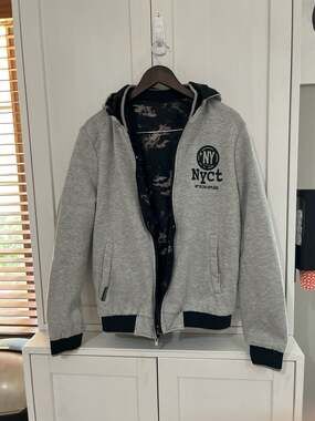 Alexander Mens Grey NYCT Full Zip Hooded Bomber Jacket XXL Reversible